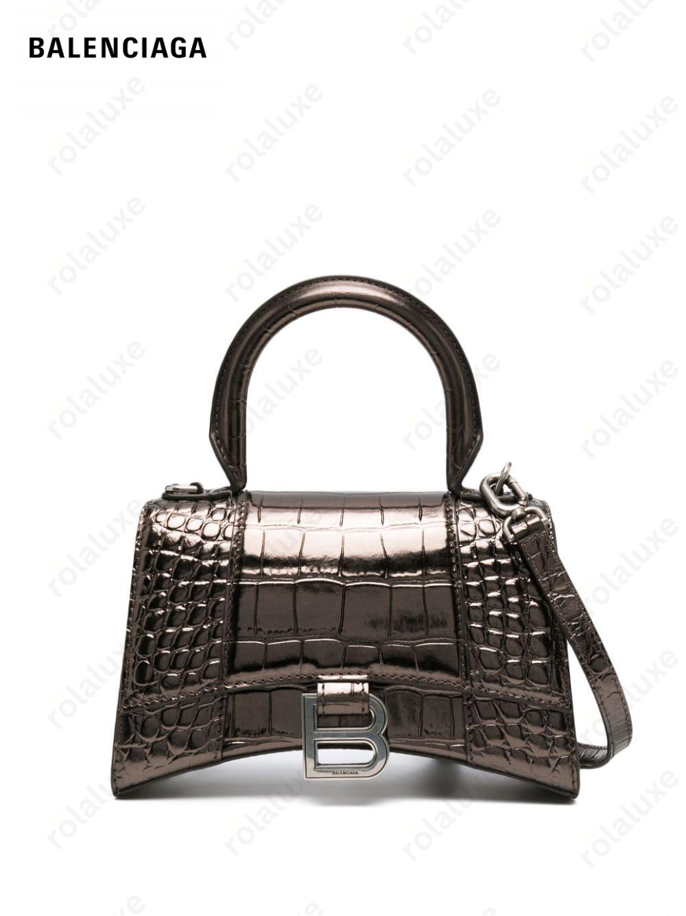 Hourglass XS crocodile-embossed tote bag