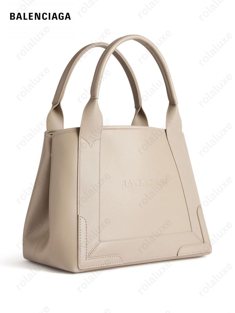 embossed-logo leather tote bag