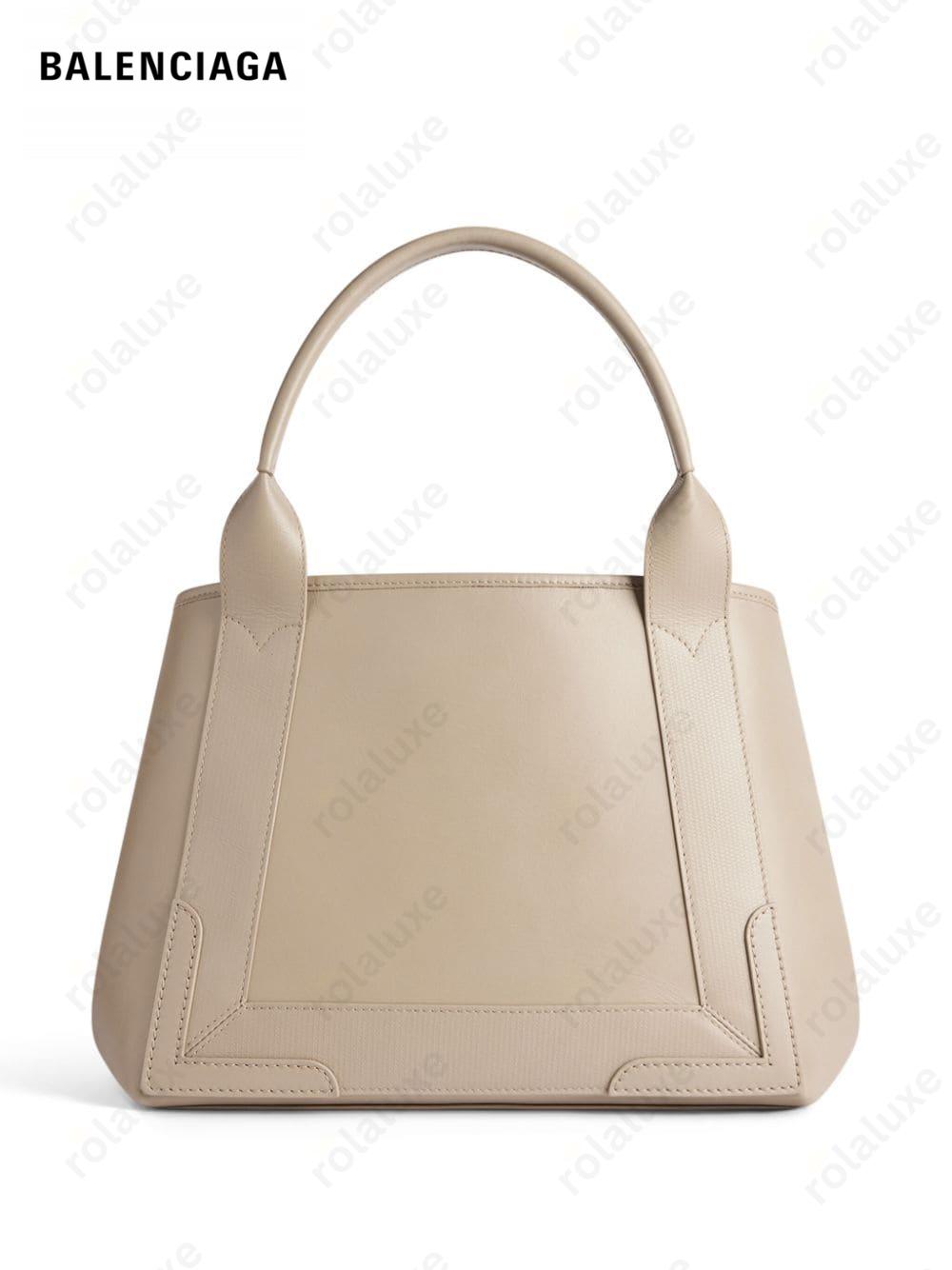 embossed-logo leather tote bag