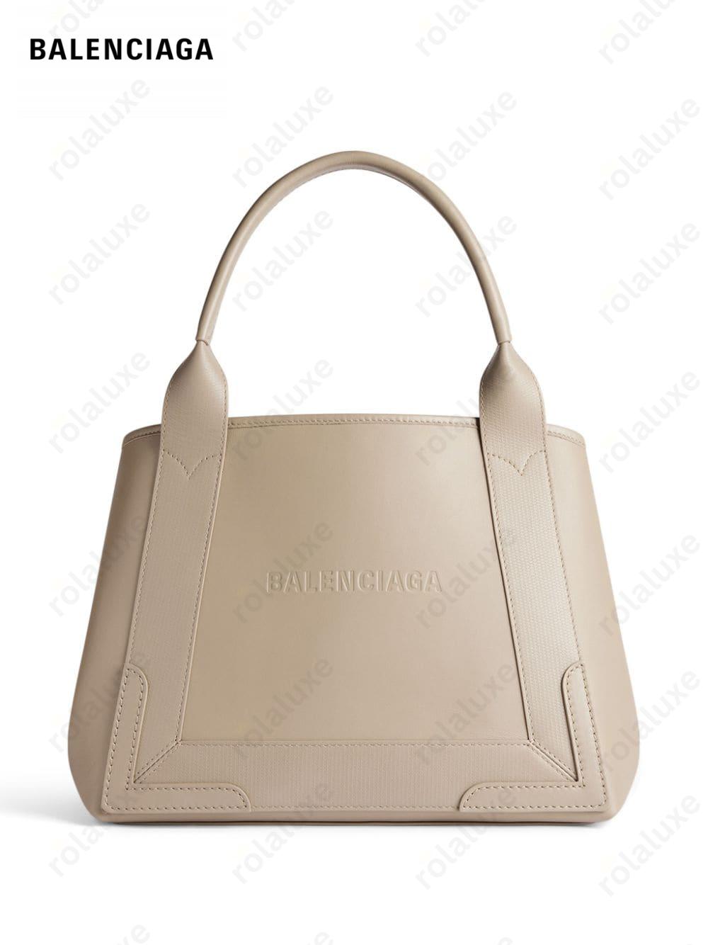 embossed-logo leather tote bag