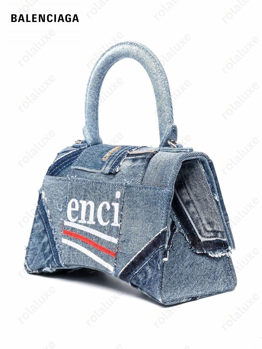 logo-print denim satchel bag