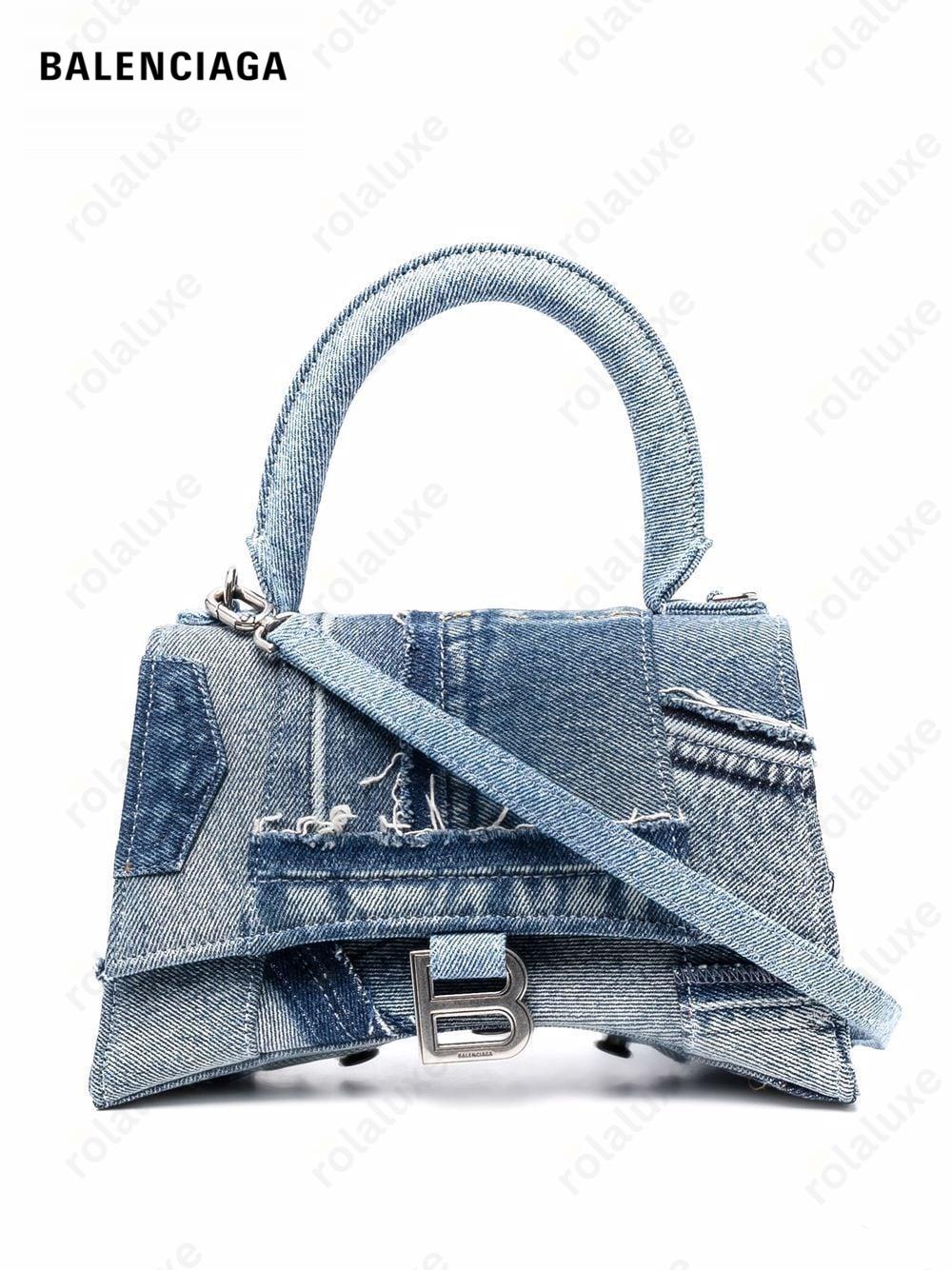 logo-print denim satchel bag