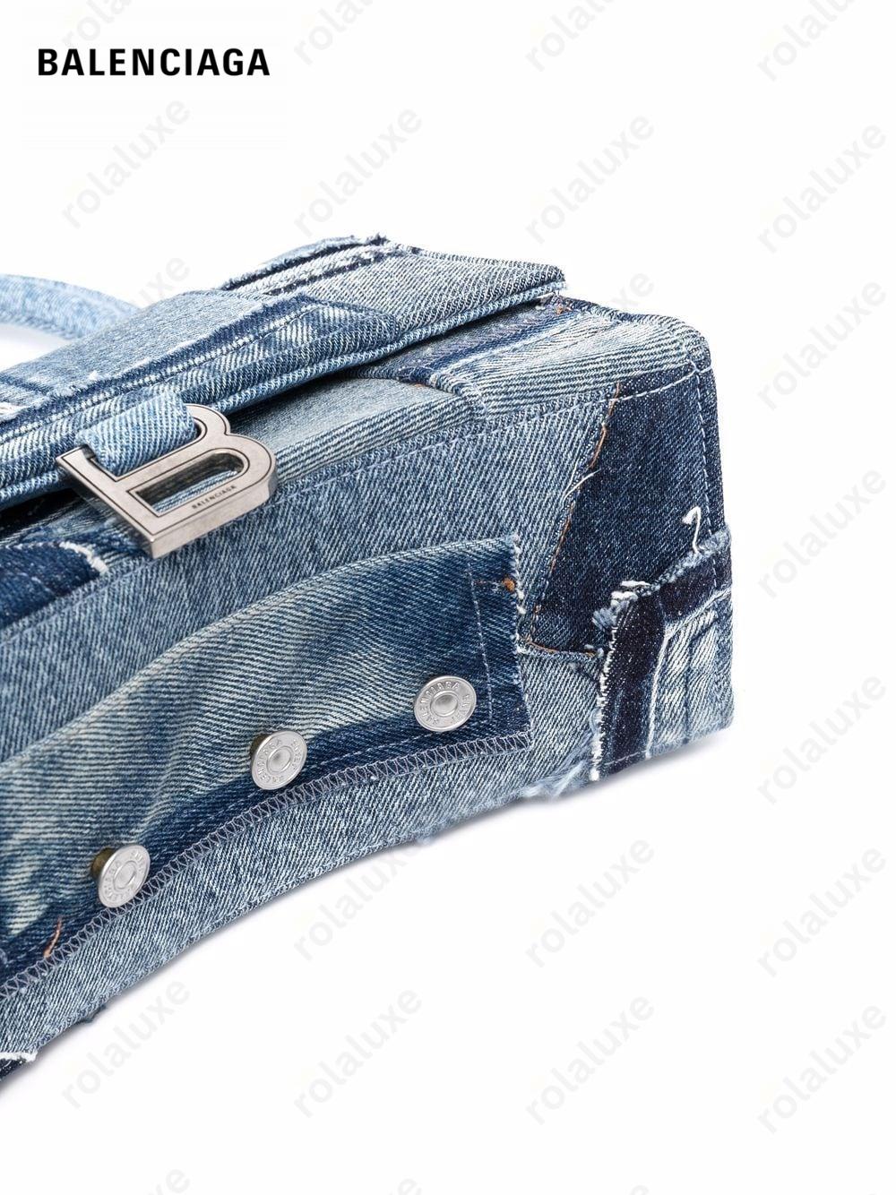 logo-print denim satchel bag