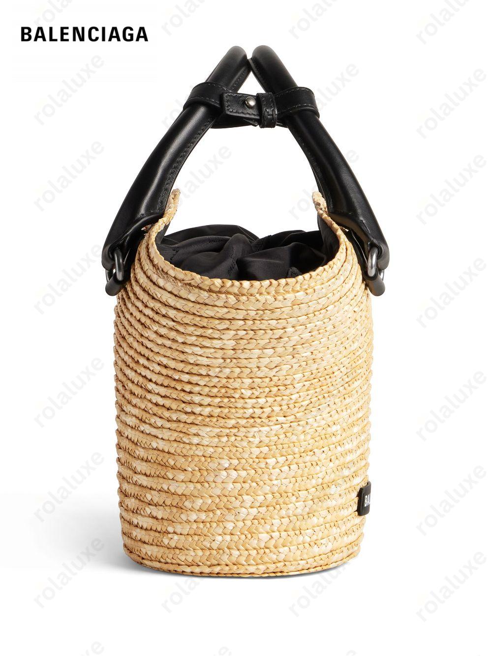 mini braided-raffia tote bag