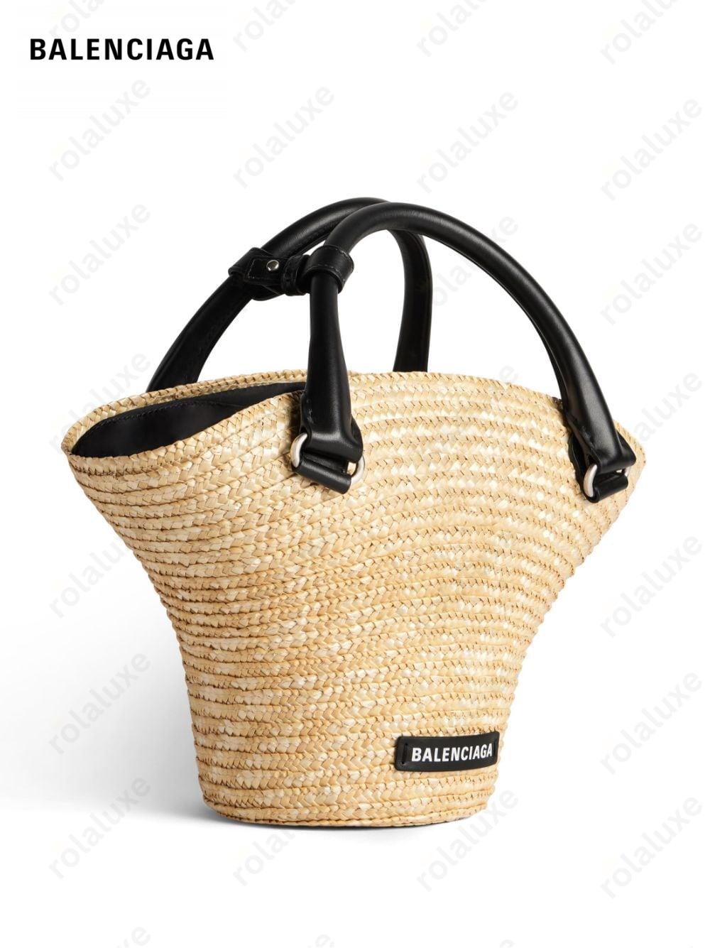 mini braided-raffia tote bag