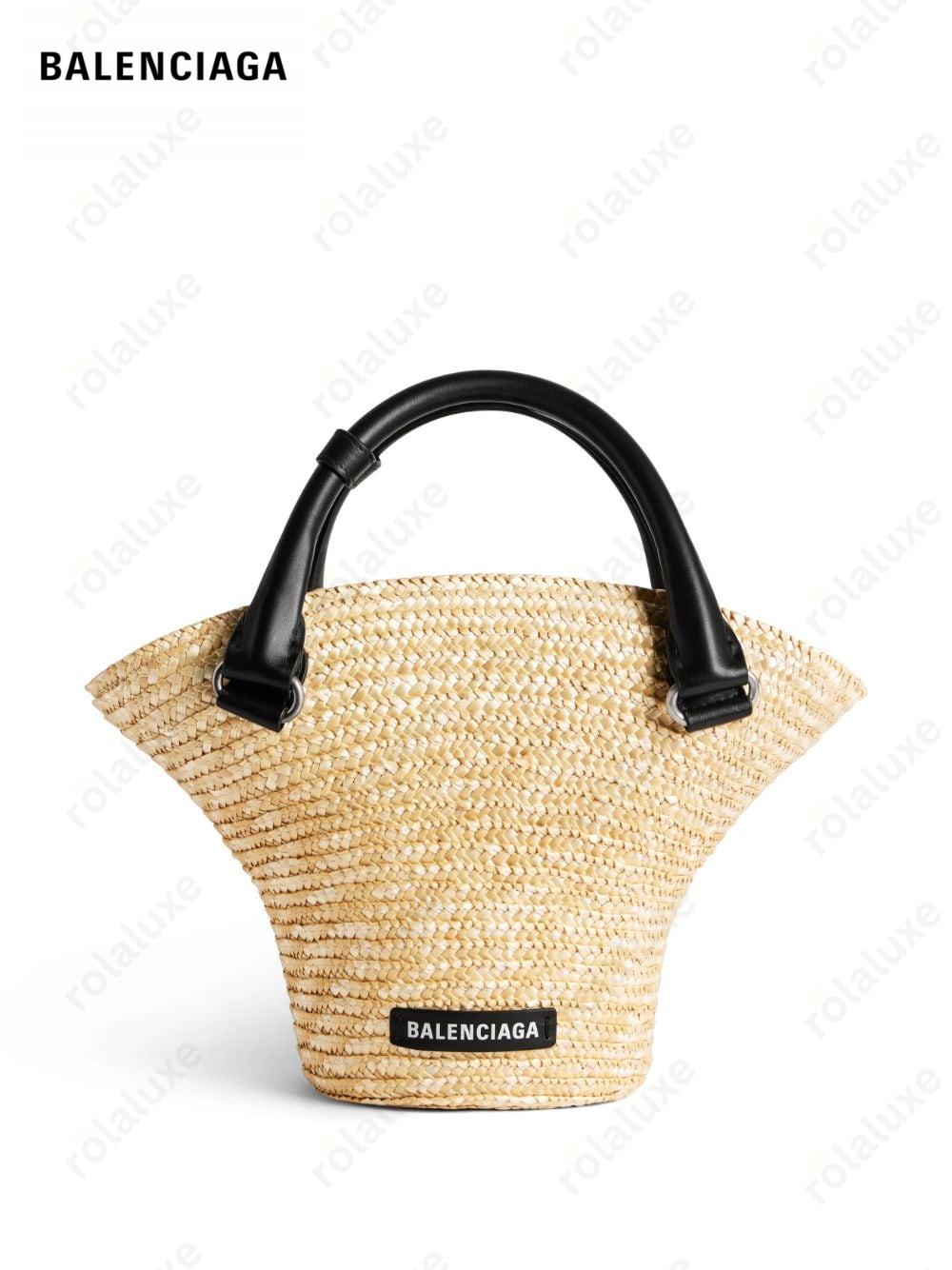 mini braided-raffia tote bag