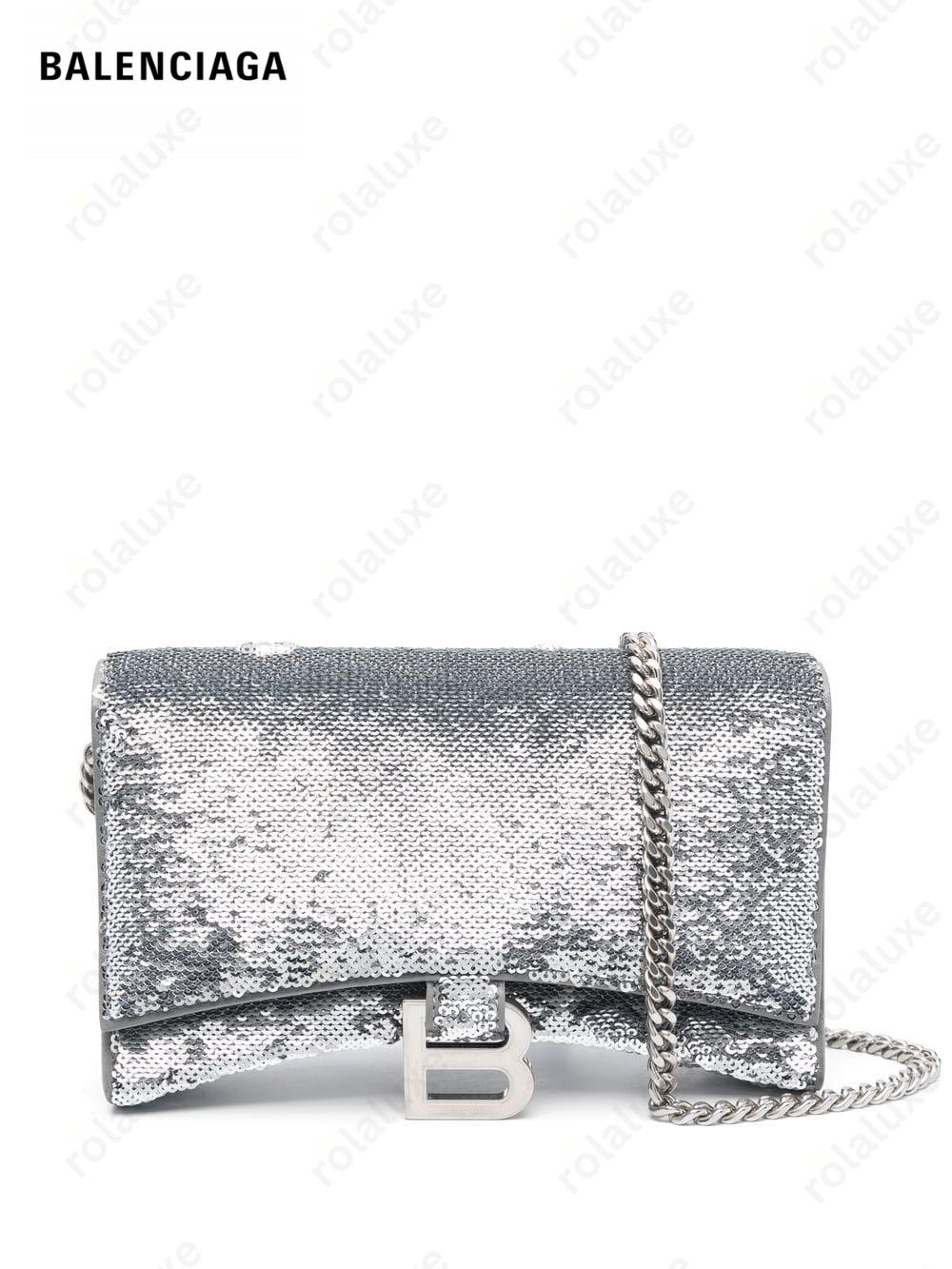 Hourglass sequin-detail chain wallet