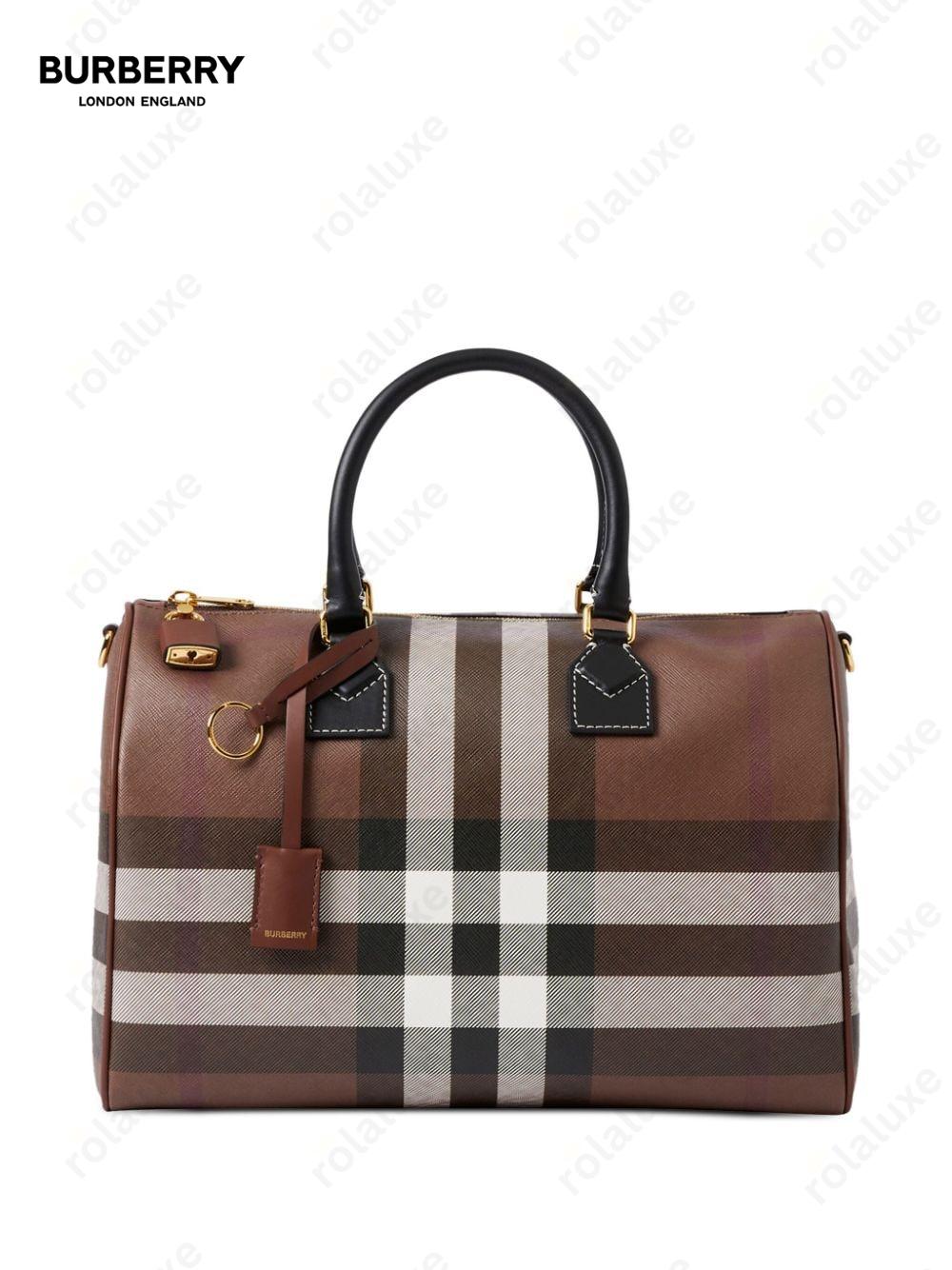 medium check-pattern leather bowling bag