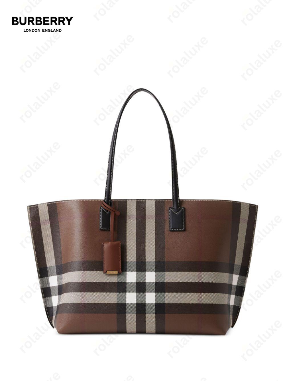 checked logo-tag tote bag