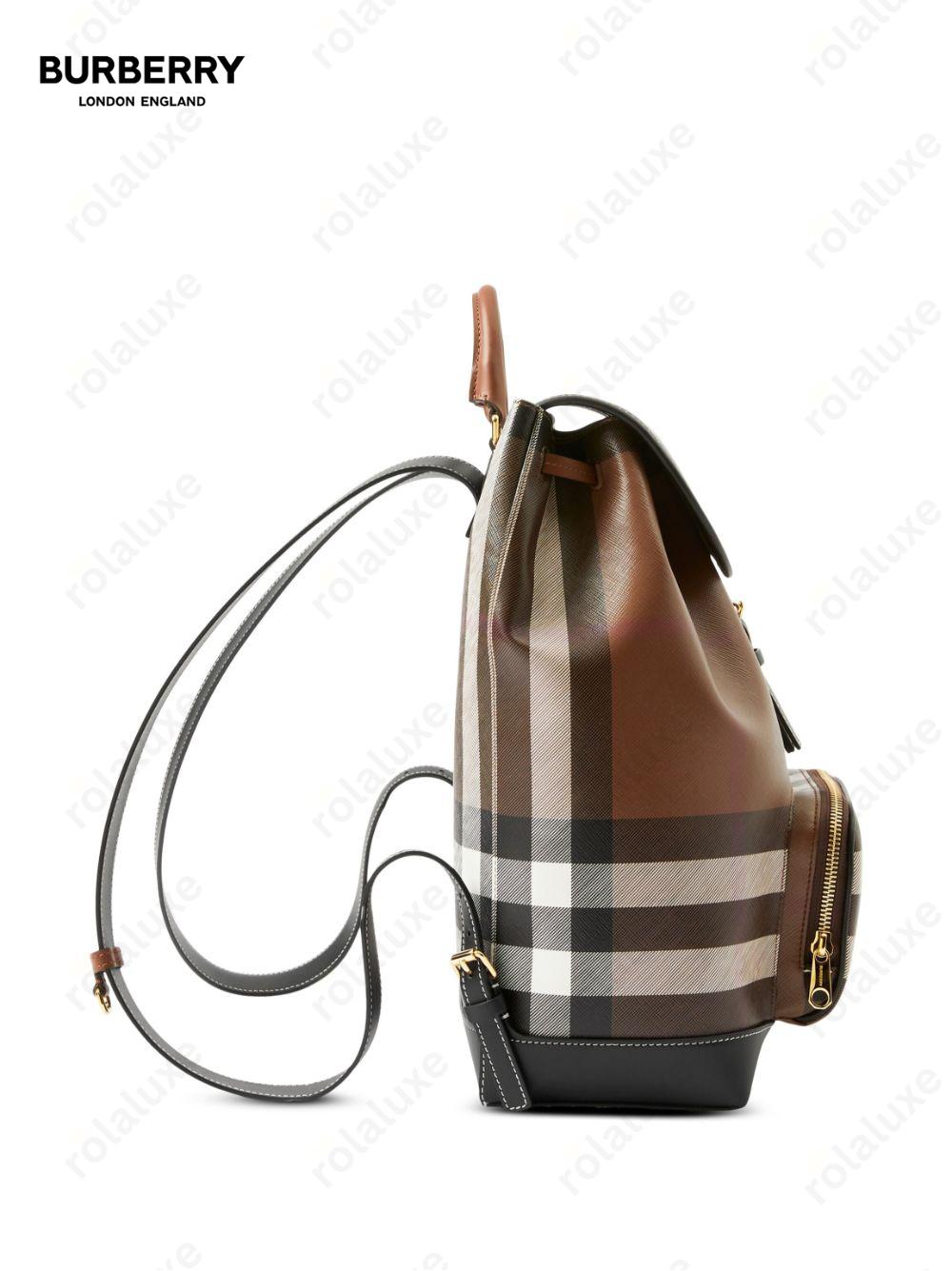 vintage check-pattern leather backpack