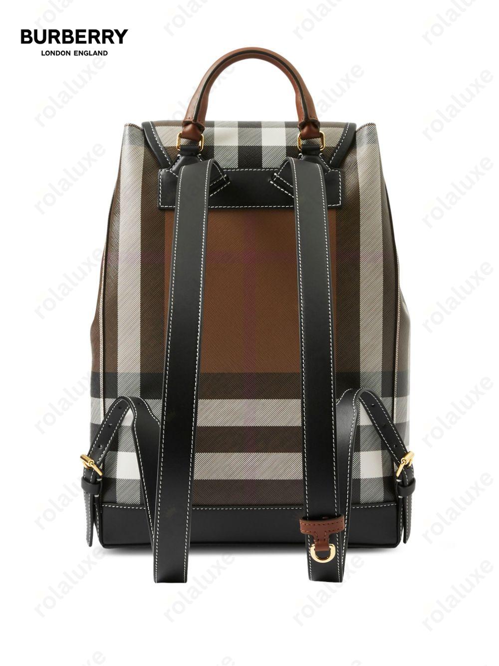 vintage check-pattern leather backpack