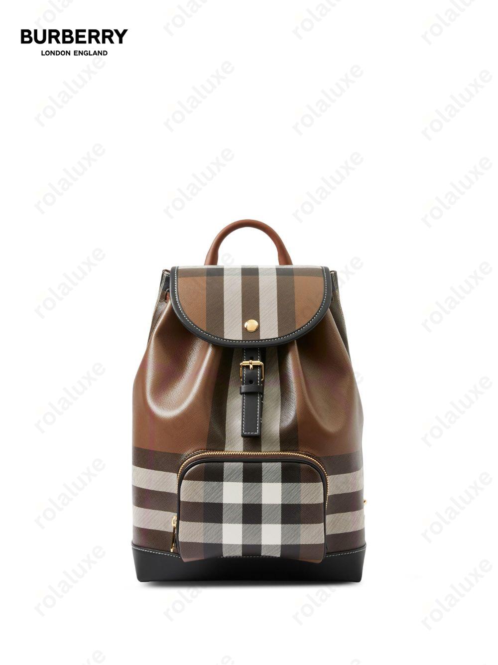 vintage check-pattern leather backpack