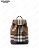 vintage check-pattern leather backpack