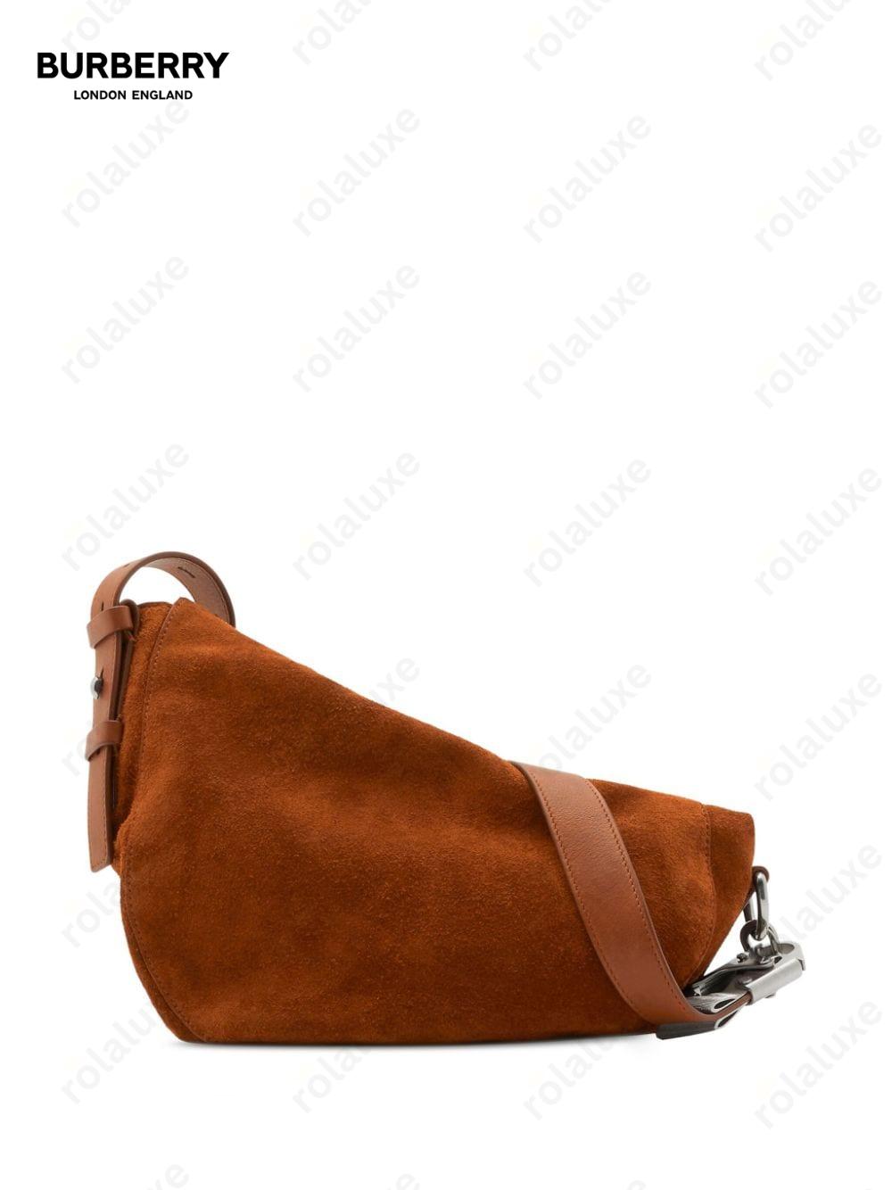 asymmetric-design suede shoulder bag