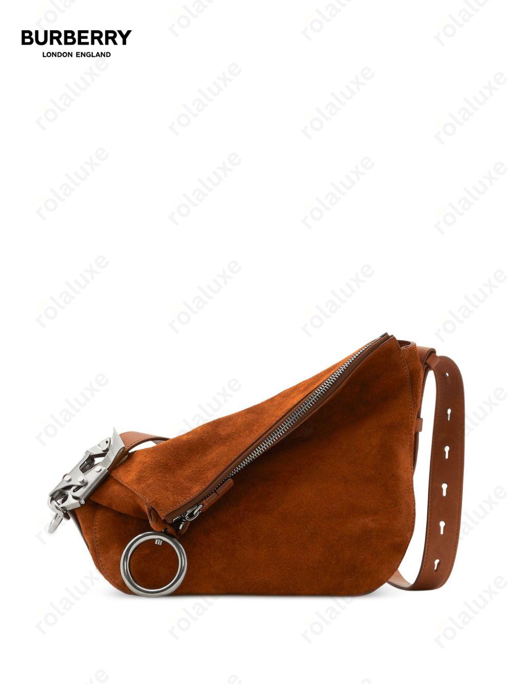 asymmetric-design suede shoulder bag