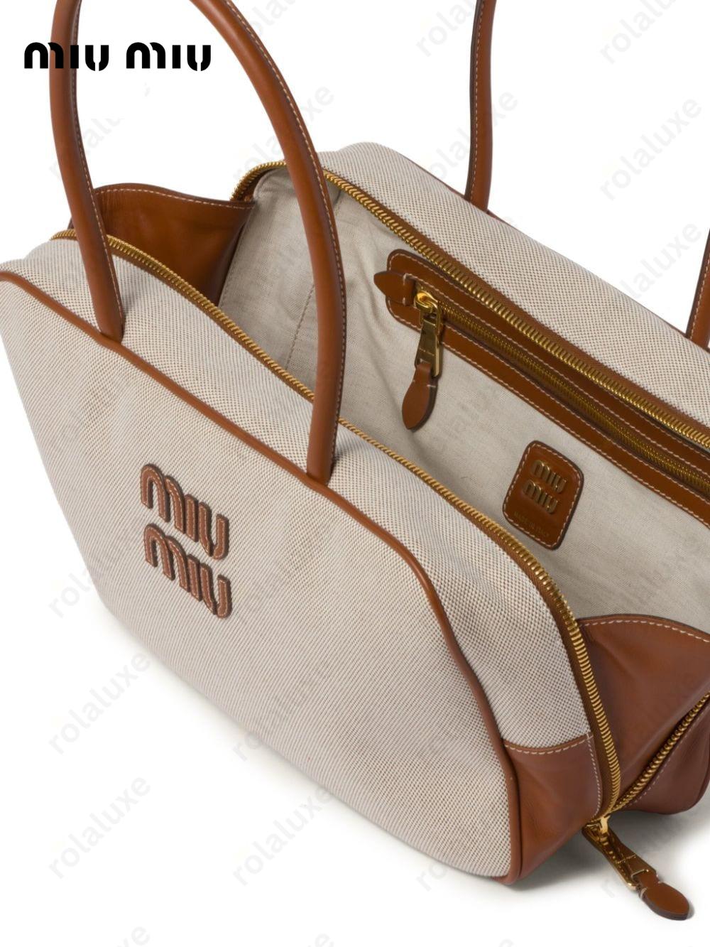 leather-trim canvas tote bag