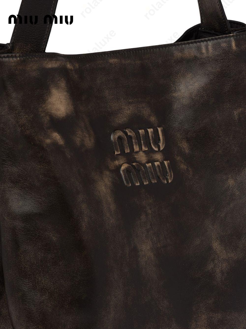 embossed-logo leather tote bag