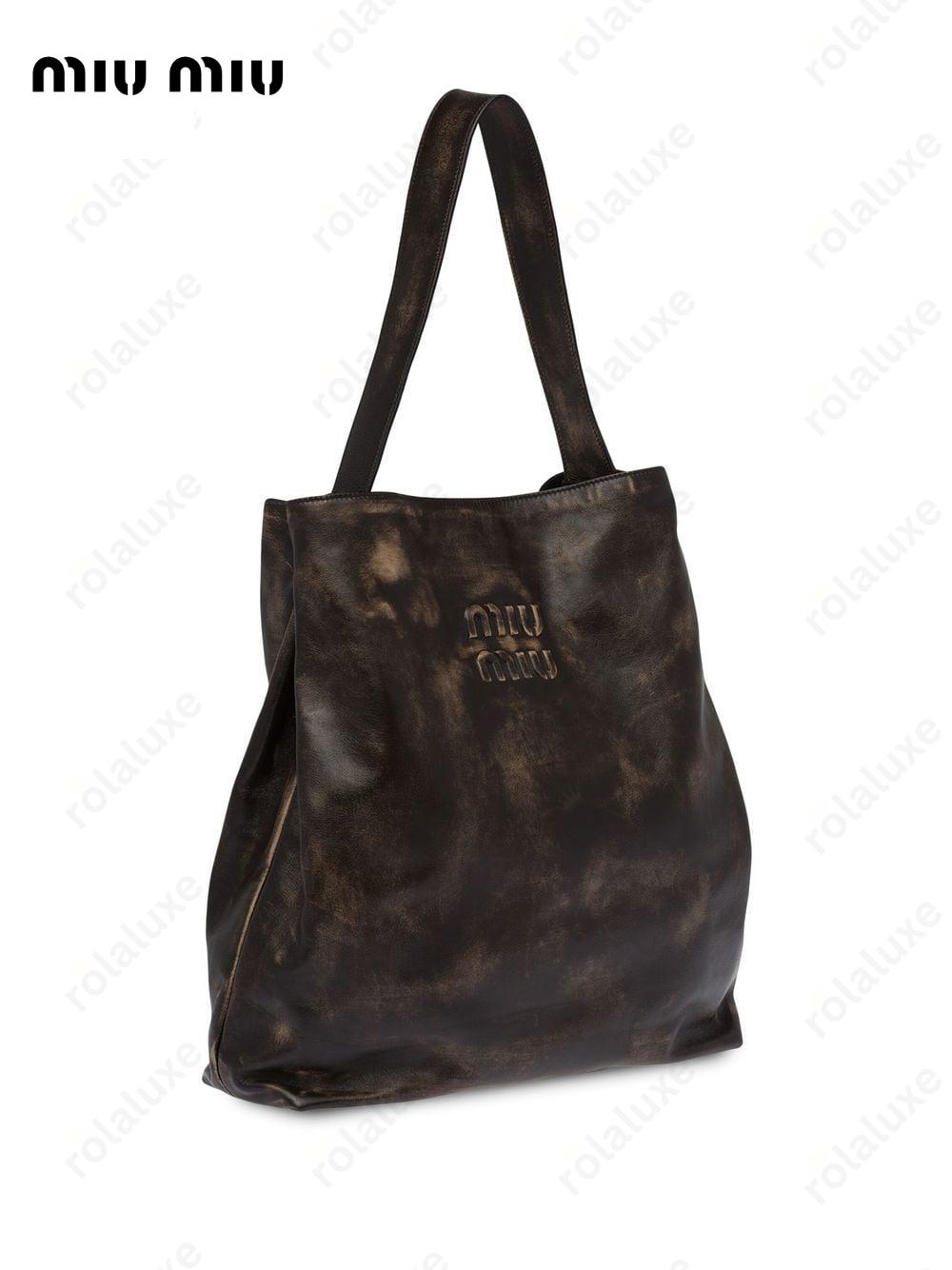 embossed-logo leather tote bag