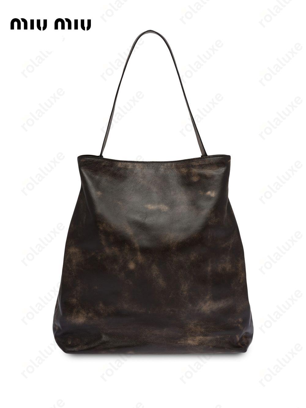 embossed-logo leather tote bag