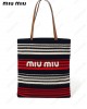 striped crochet-knit tote bag