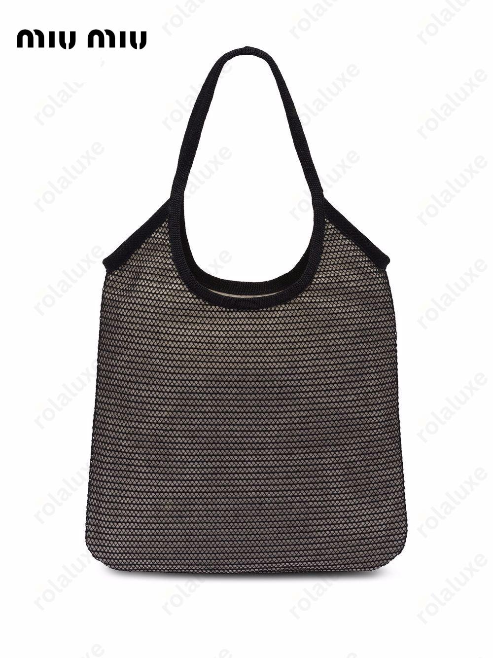 logo-print raffia tote bag