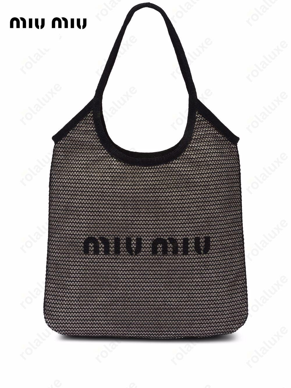 logo-print raffia tote bag