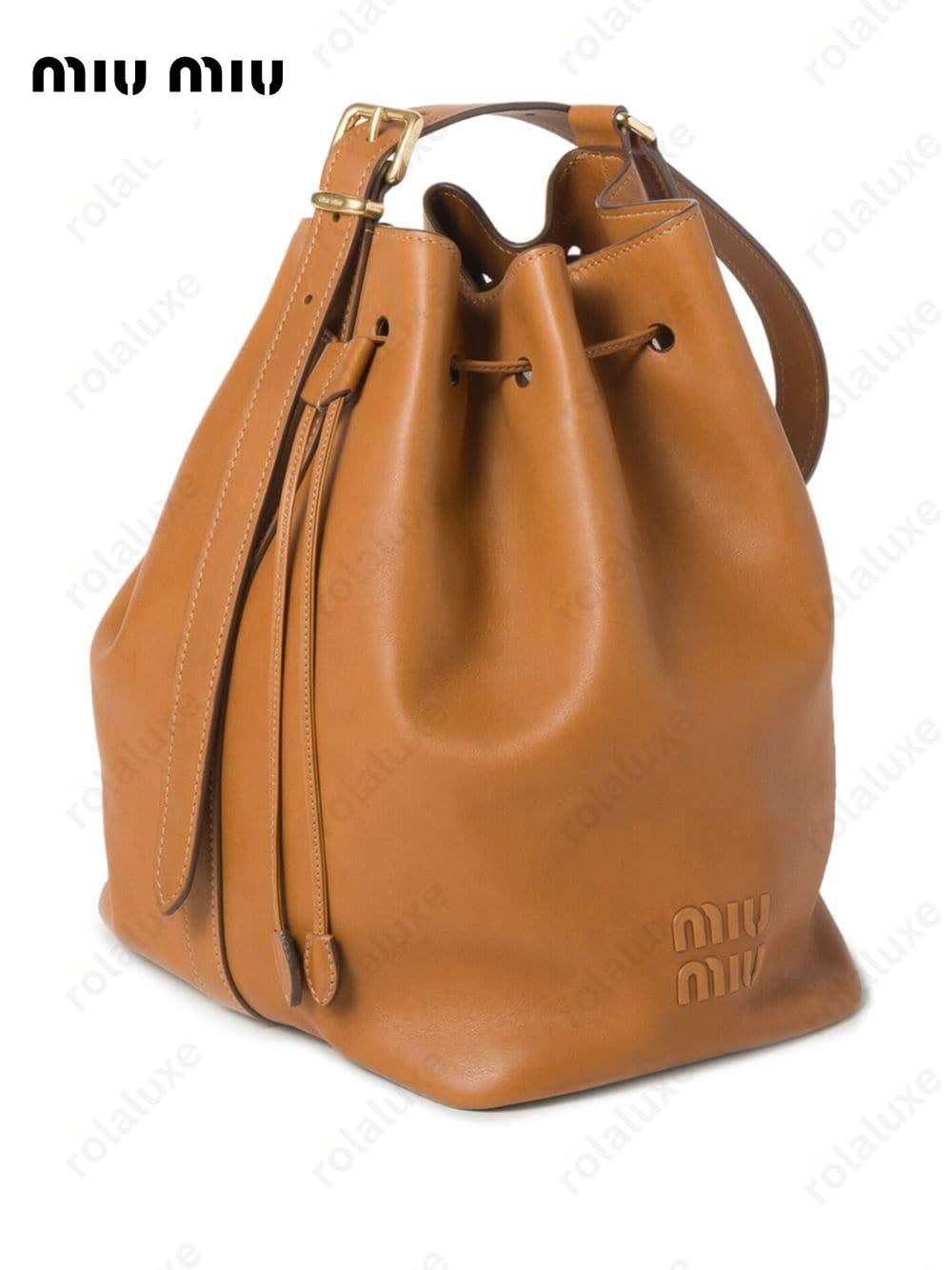 logo-embossed leather bucket bag