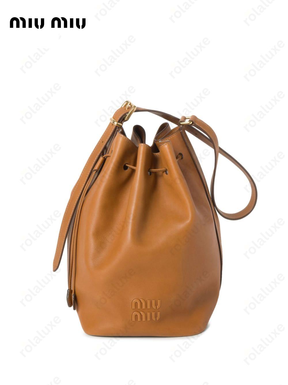 logo-embossed leather bucket bag