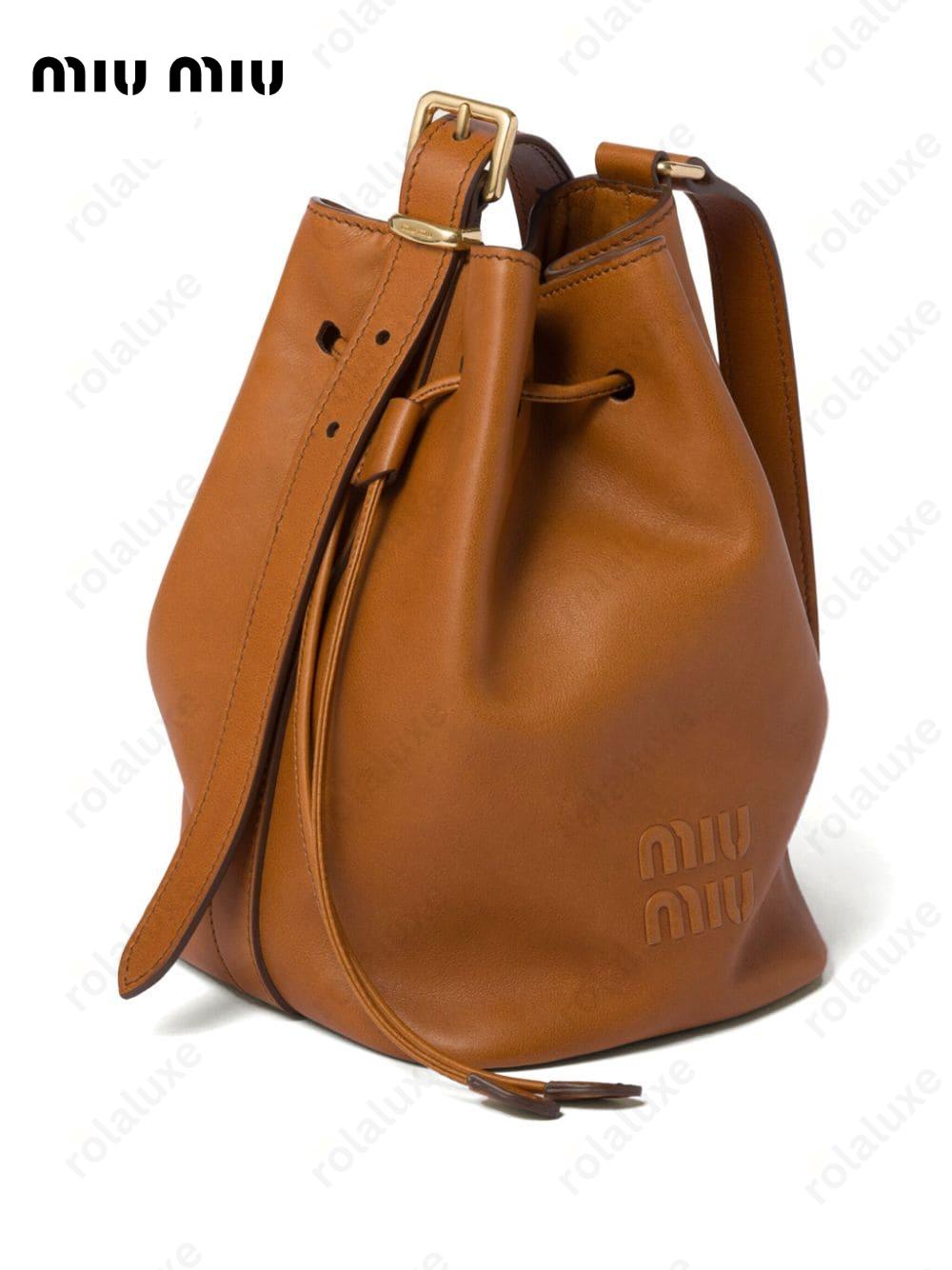 logo-embossed leather bucket bag