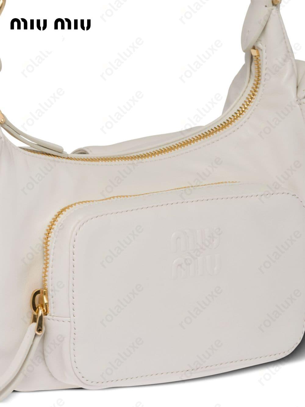 logo-embossed leather shoulder bag