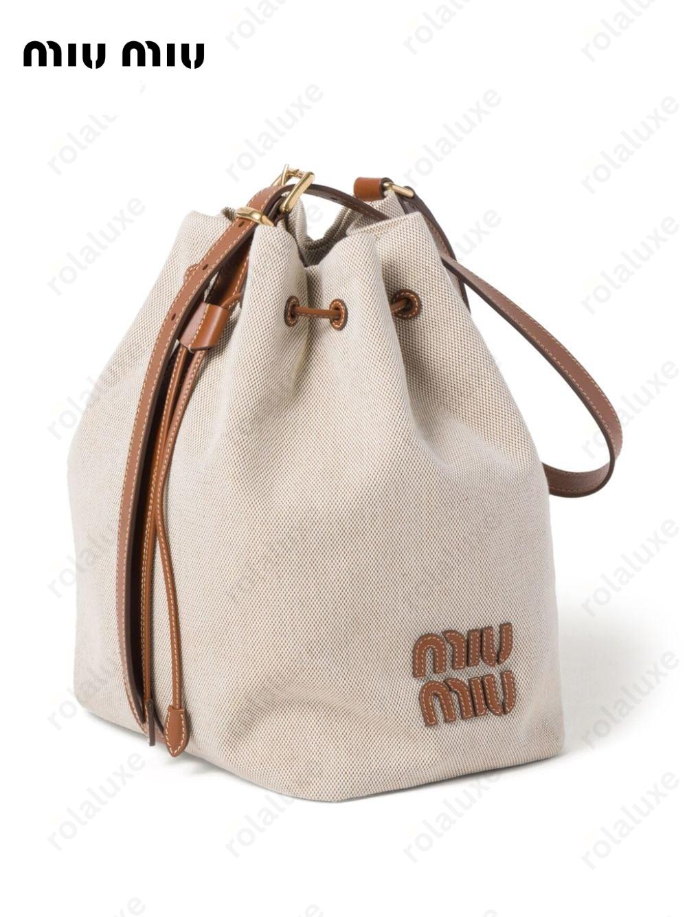 logo-lettering canvas bucket bag