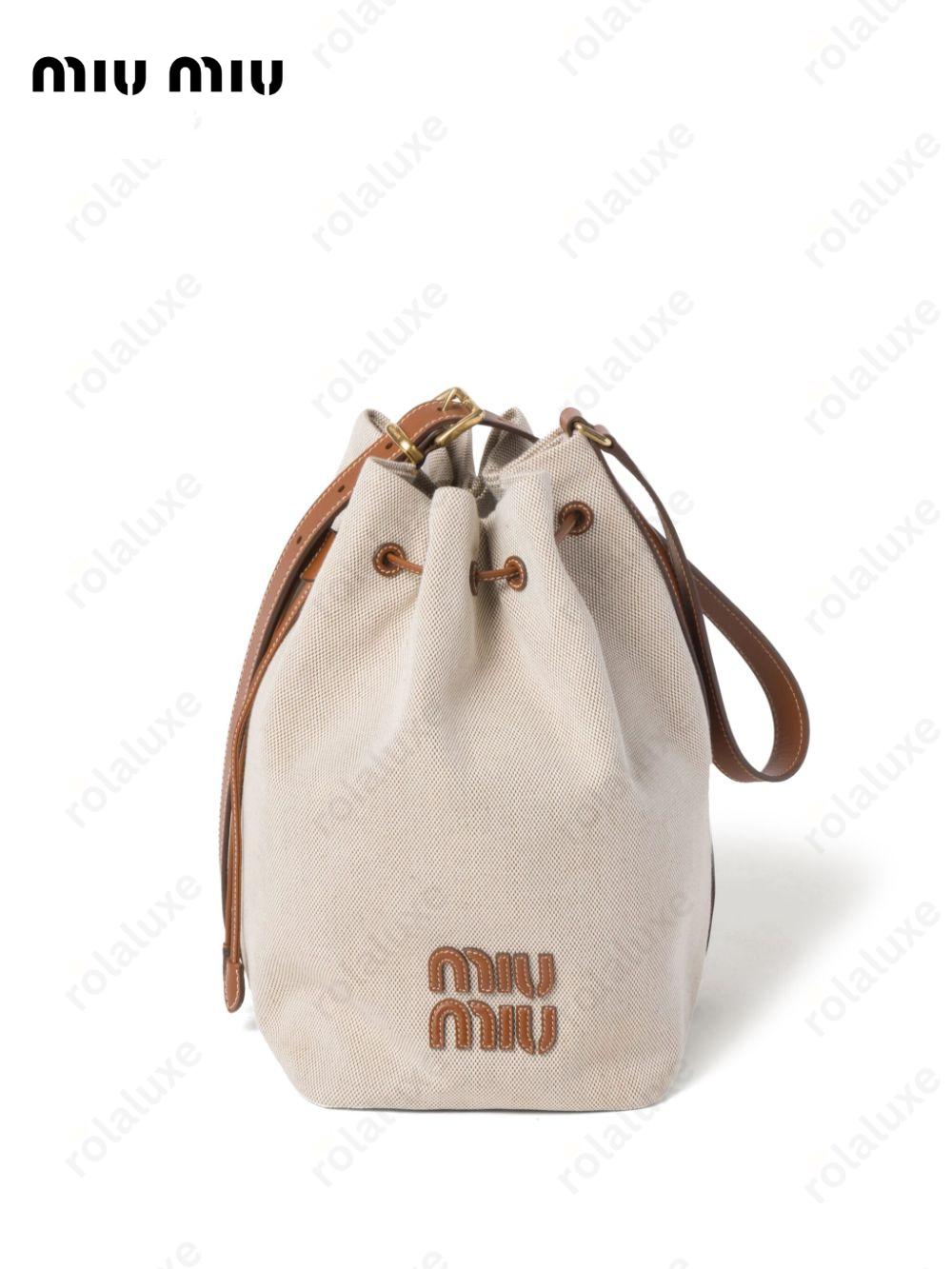 logo-lettering canvas bucket bag