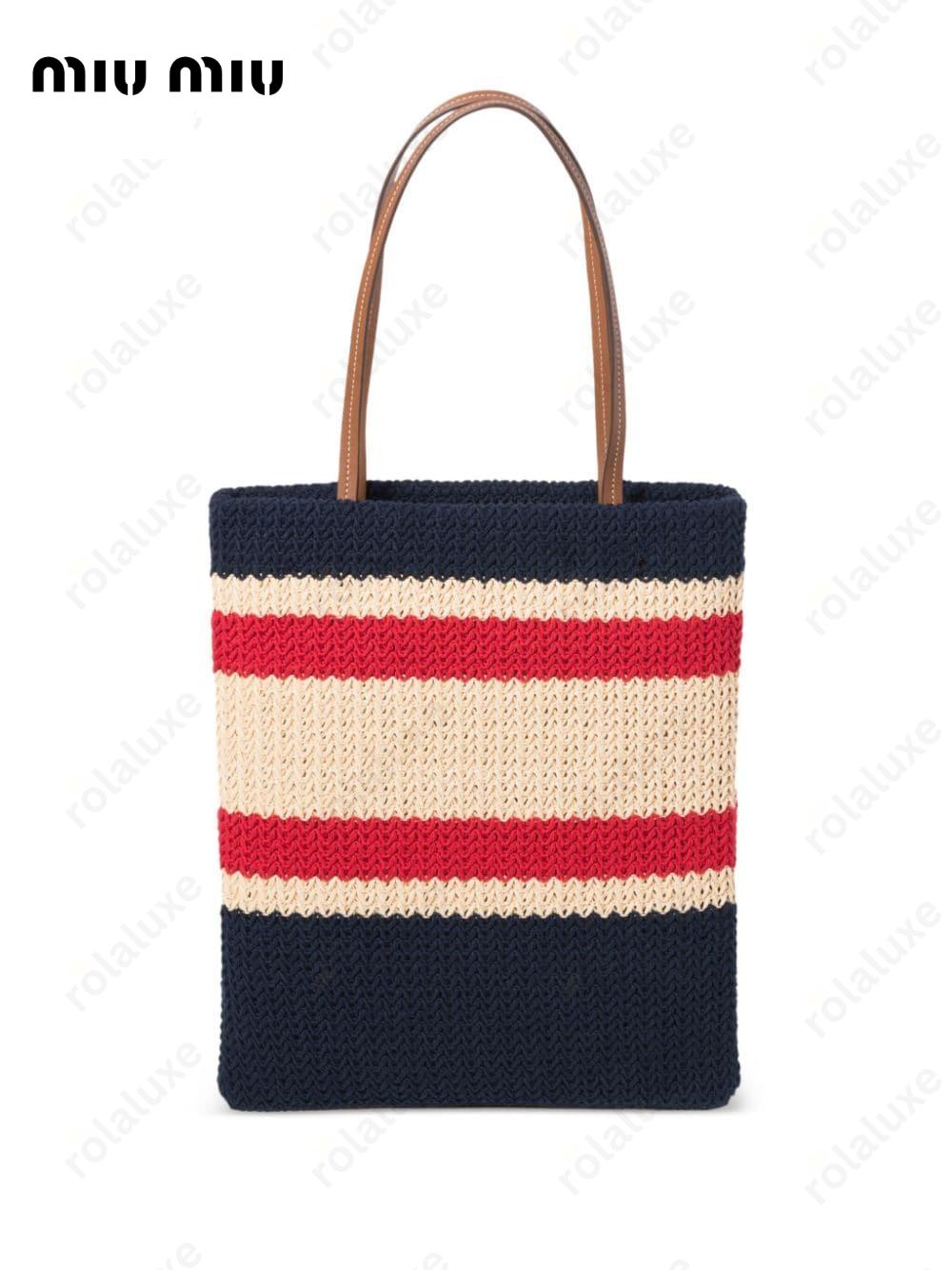 striped crochet tote bag