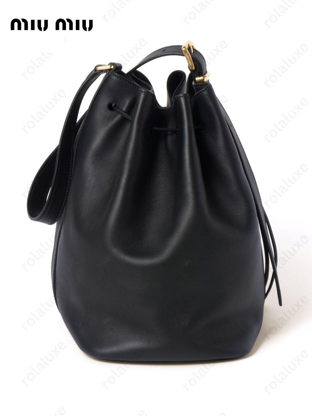 logo-embossed leather bucket bag