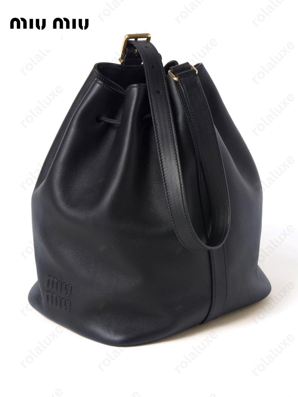 logo-embossed leather bucket bag