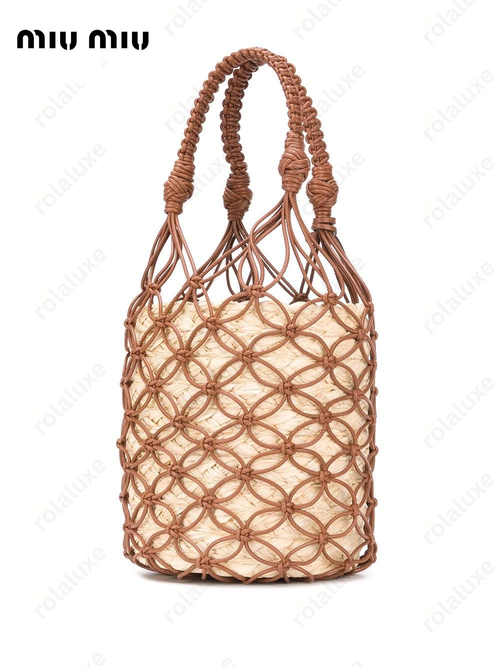 netted straw bucket bag