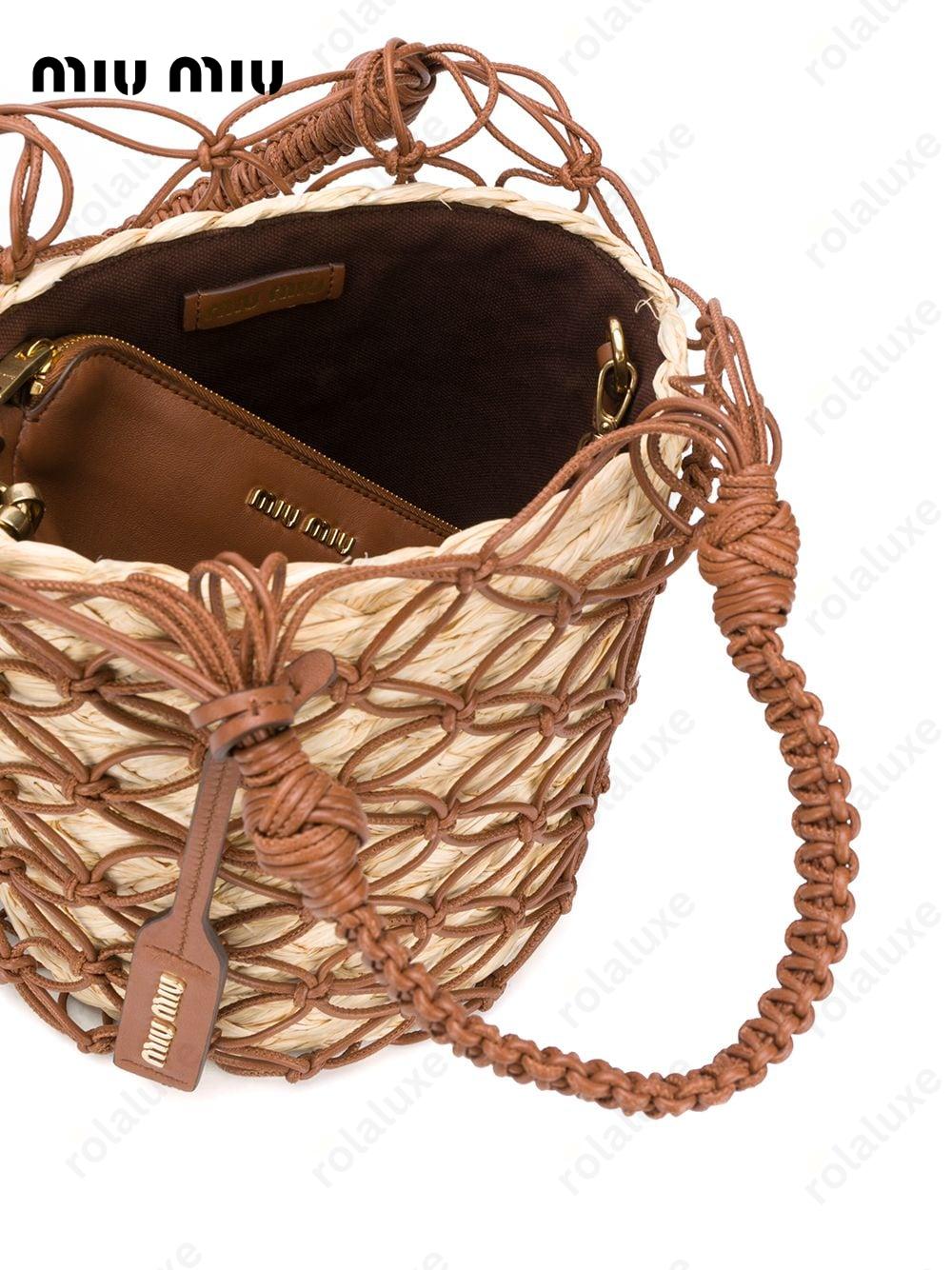 netted straw bucket bag