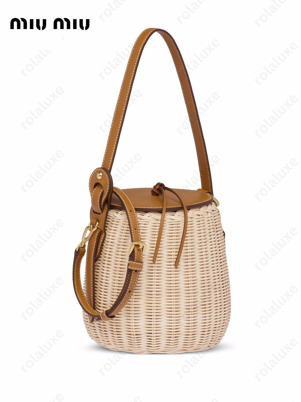 wicker leather shoulder bag