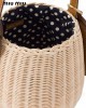 wicker leather shoulder bag