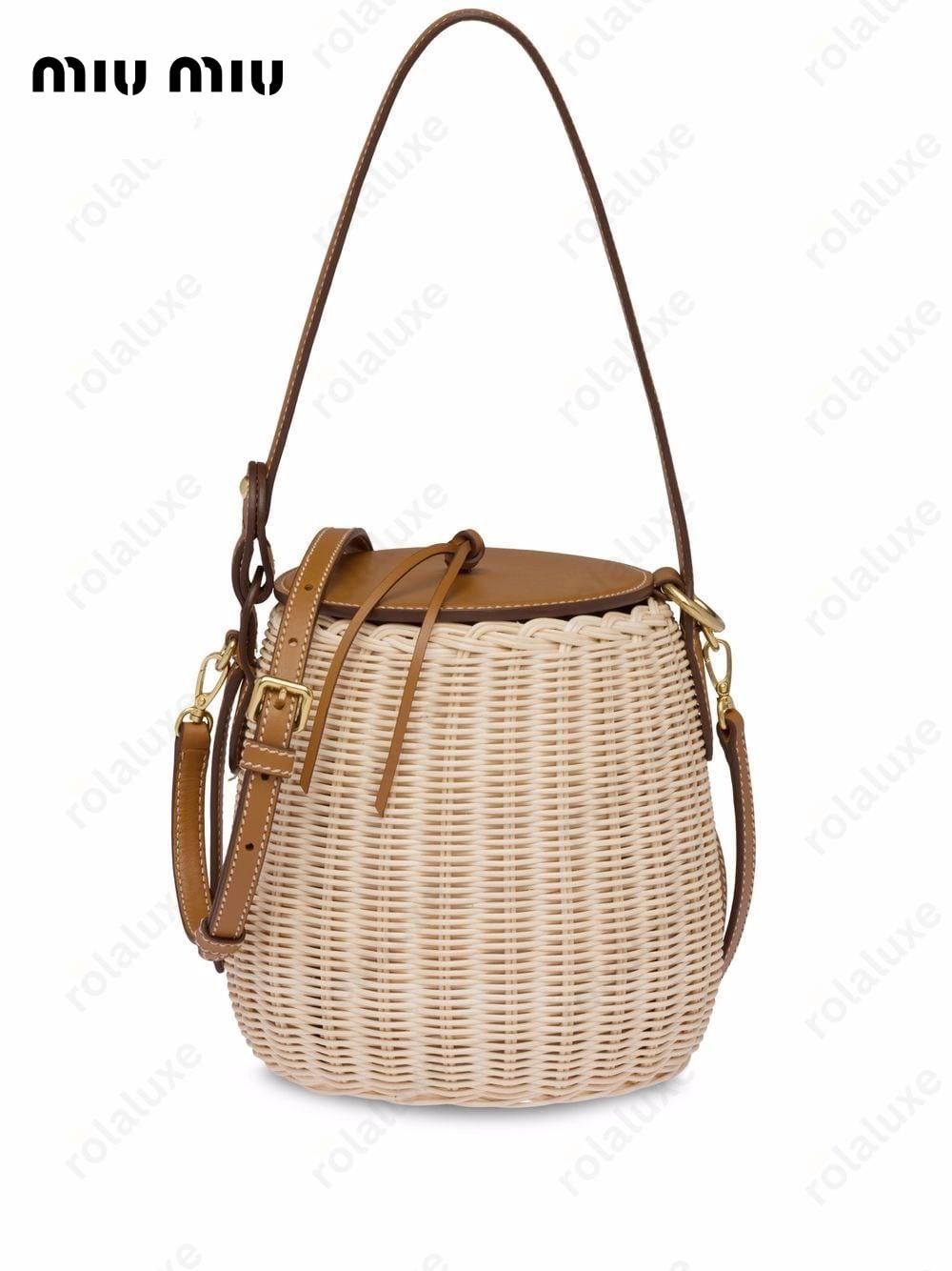 wicker leather shoulder bag