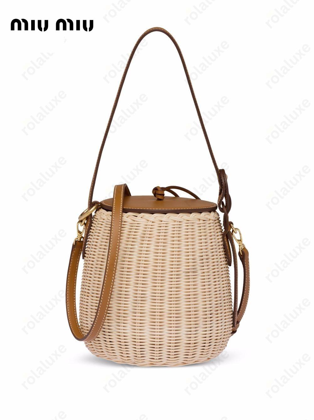 wicker leather shoulder bag