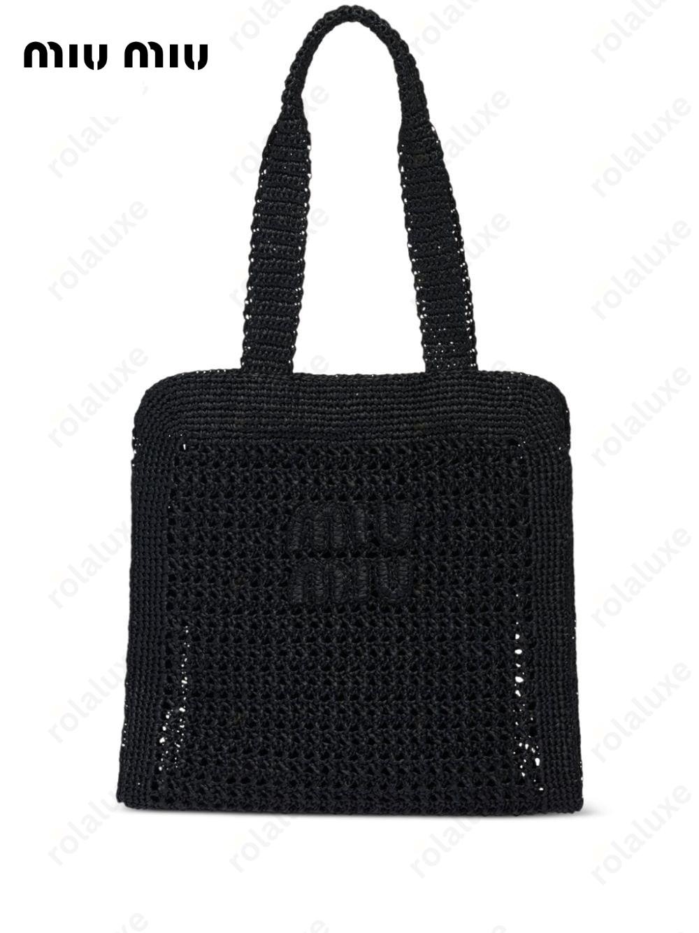 logo-embroidered interwoven tote bag