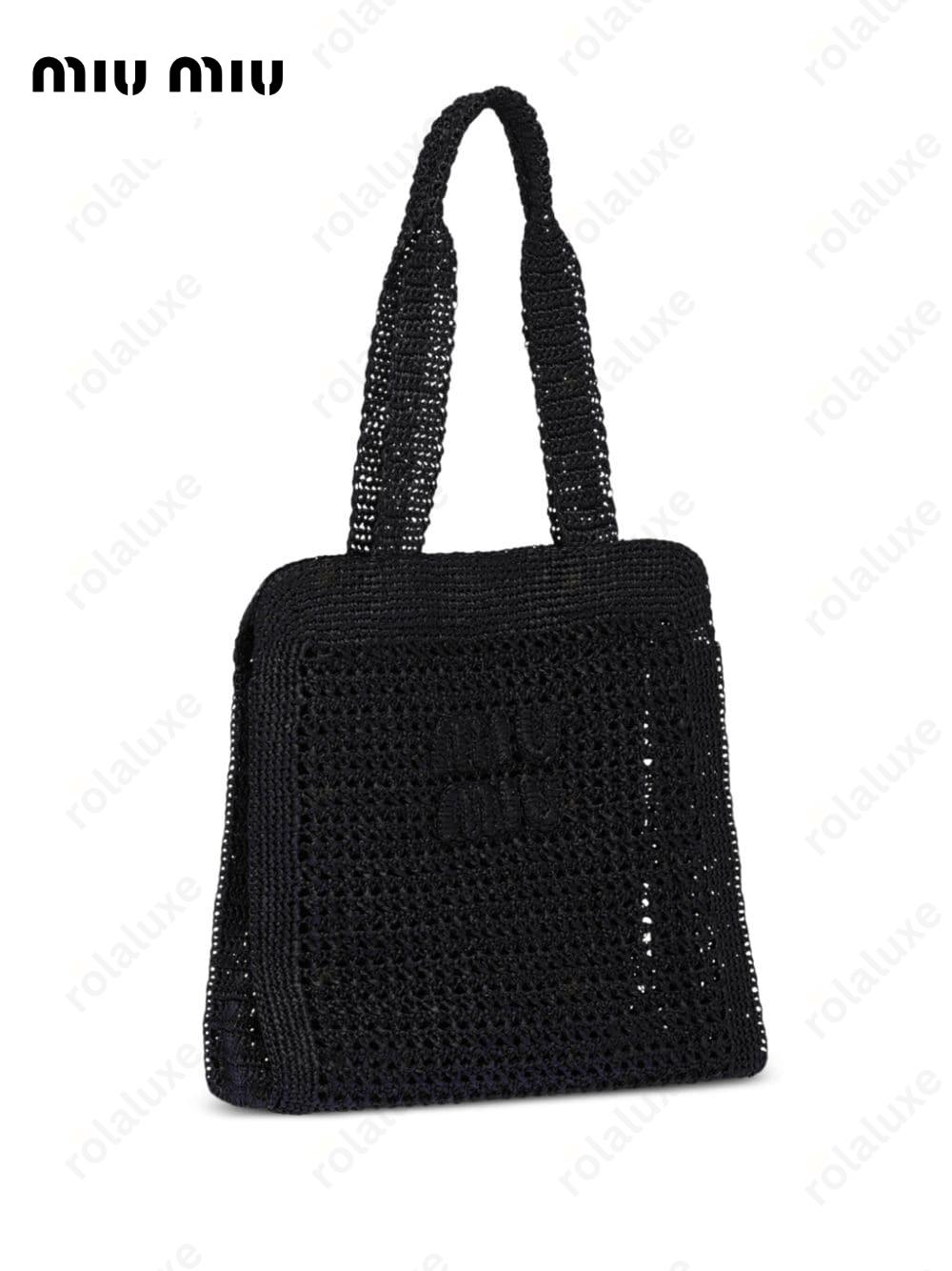 logo-embroidered interwoven tote bag