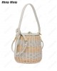 striped woven-wicker bucket bag