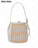 striped woven-wicker bucket bag