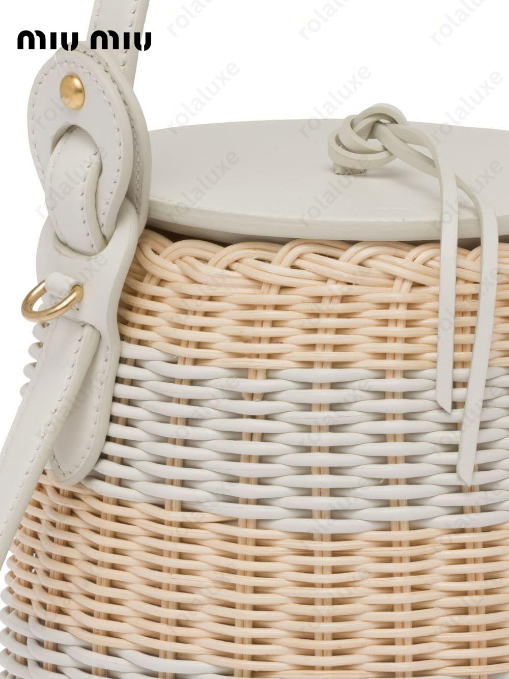 striped woven-wicker bucket bag