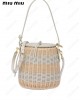 striped woven-wicker bucket bag