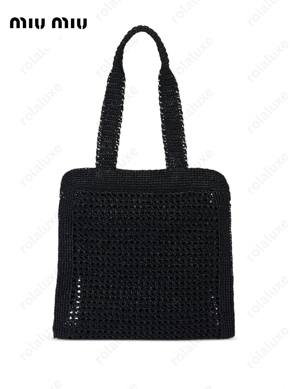 logo-embroidered interwoven tote bag