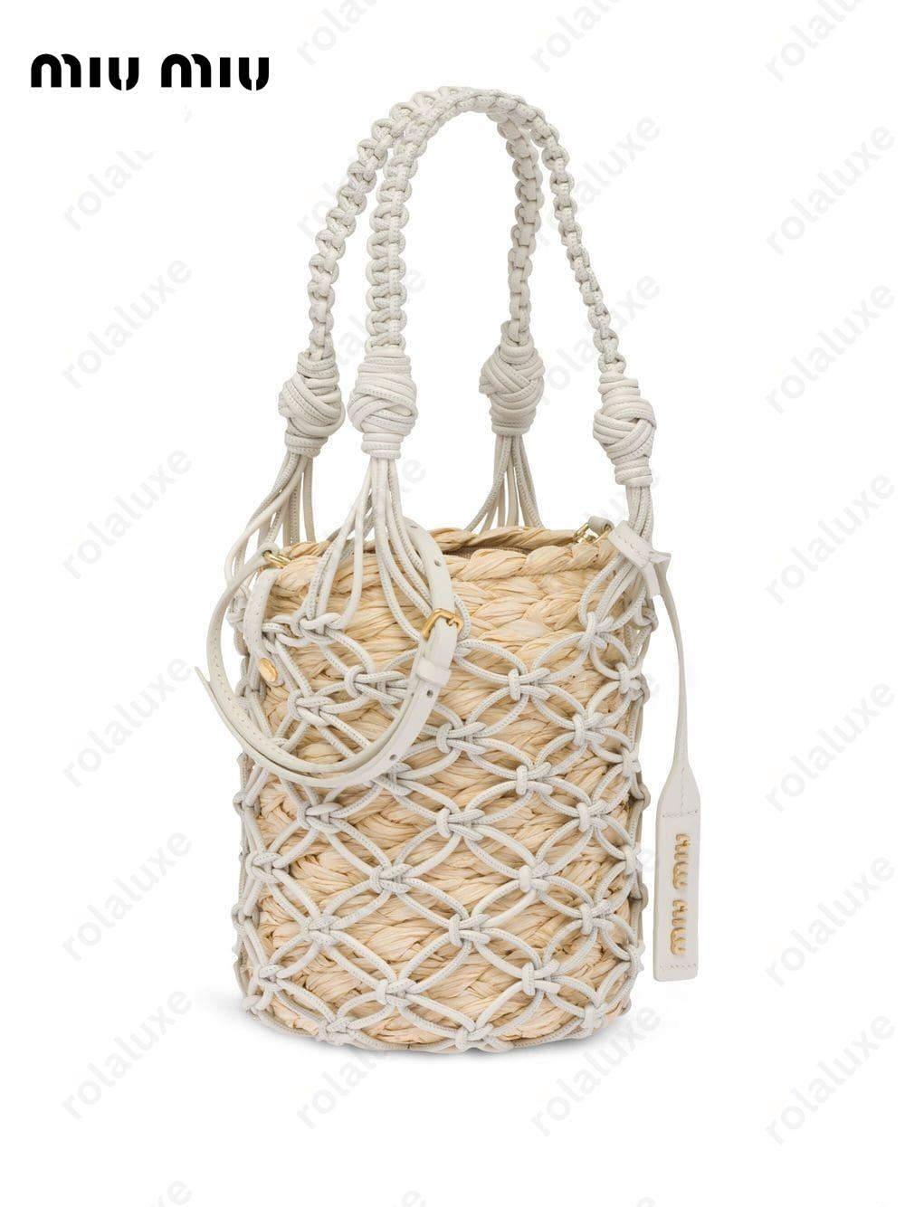 braided-handle bucket bag