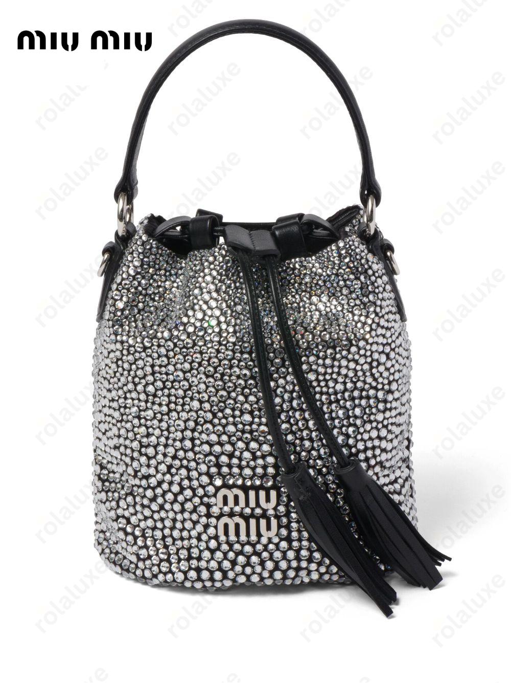 crystal-embellished satin bucket bag